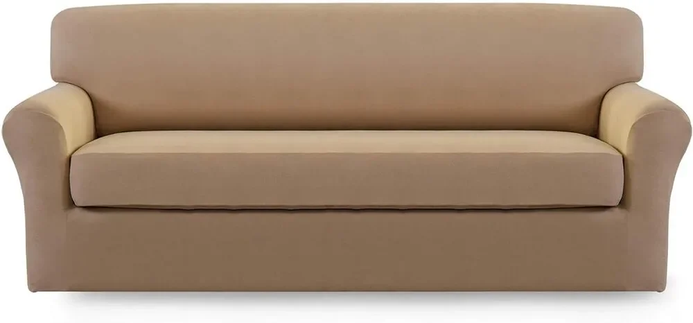 Microfiber Stretch Sofa Slipcover 2 Pieces (Loveseat, Camel）
